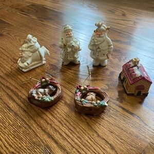 Bundle of Porcelain and Ceramic Vintage Santa and Rustic Christmas Ornaments